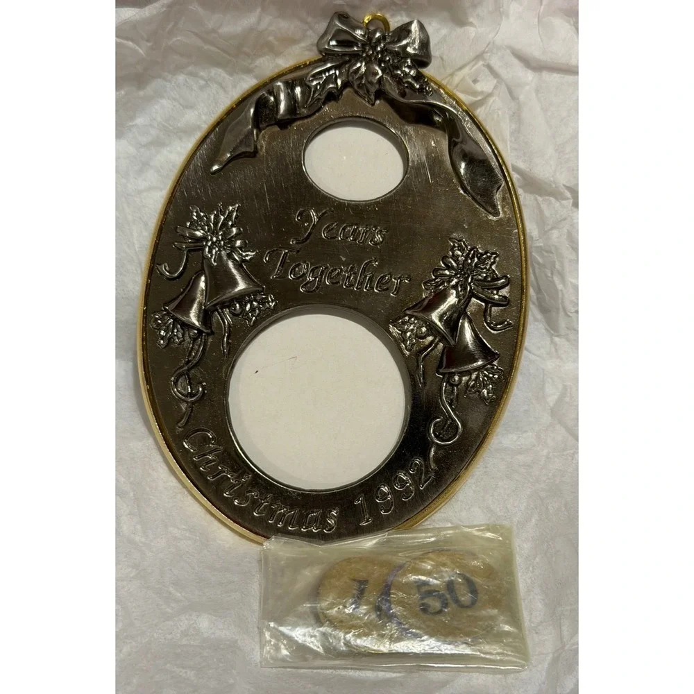 Hallmark Keepsake Anniversary Photo Ornament 1992 Brass Chrome QX485-1 Vintage